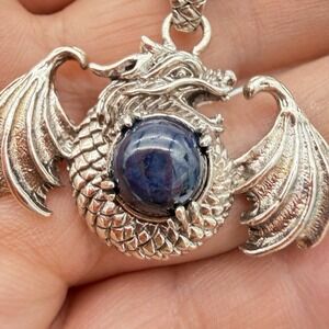 Bali Legacy Tanzanite Cab Dragon Necklace Sterling Silver Adjustable Chain